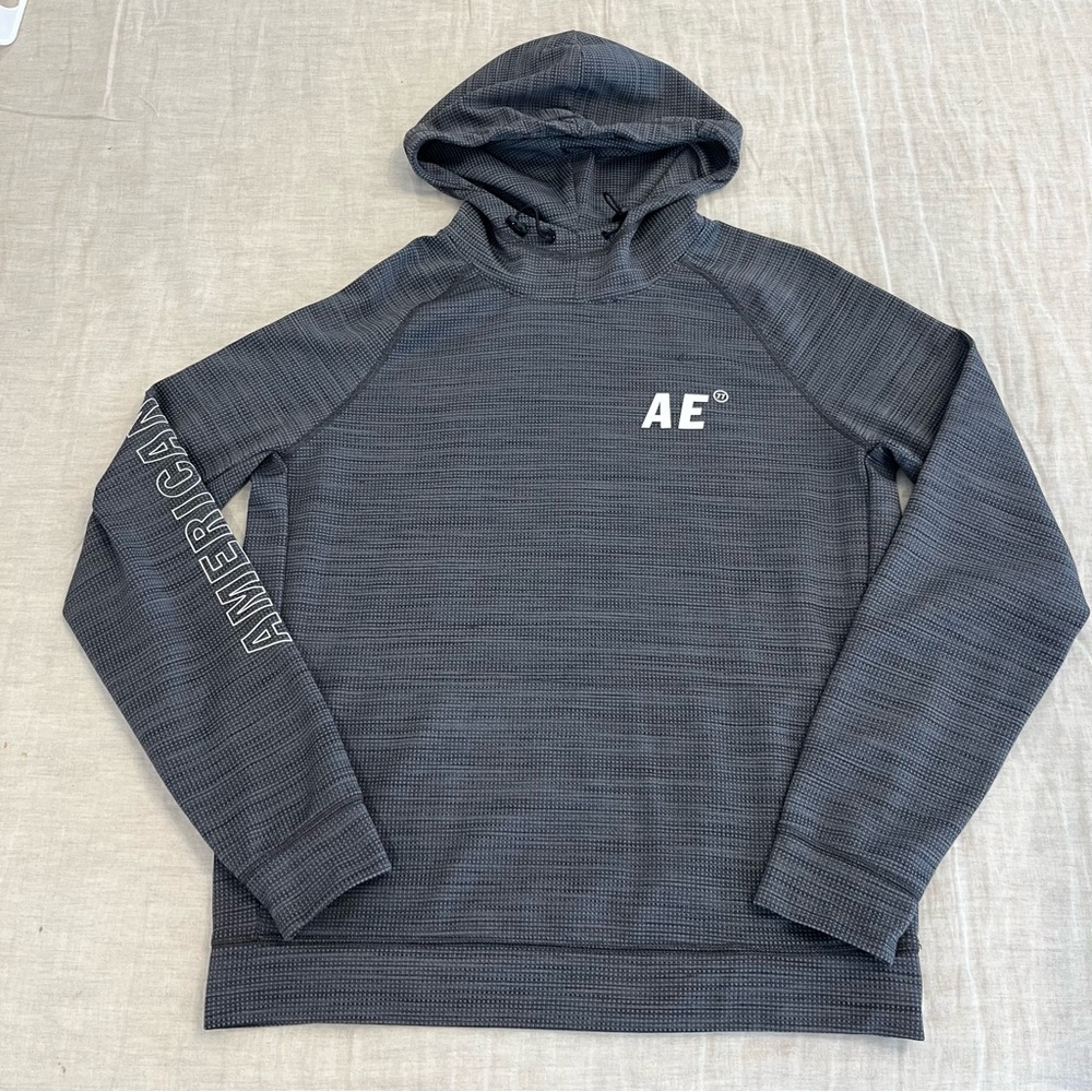 American Eagle Outfitters Grey Textured Flex Hooded Pullover
